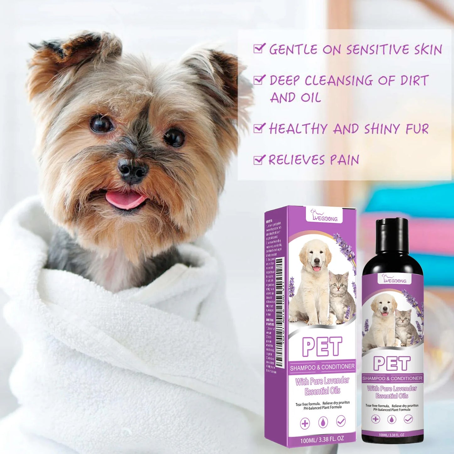 Shampoing et après-shampoing pour animaux de compagnie 100 ml – Hydratez, apaisez et adoucissez le pelage de votre chien !