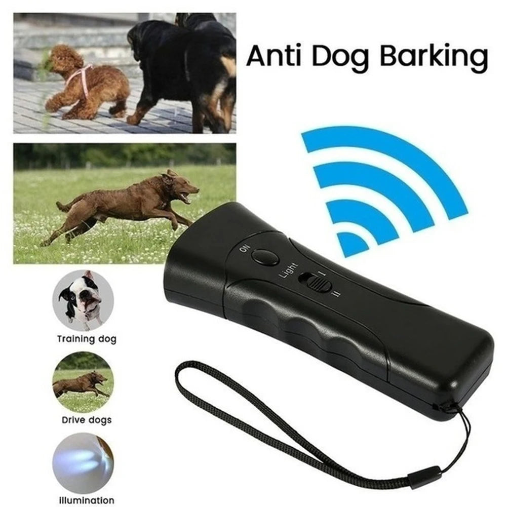 Répulsif anti-aboiements pour chiens à double tête 2 en 1 – Répulsif à ultrasons avec lampe de poche LED !