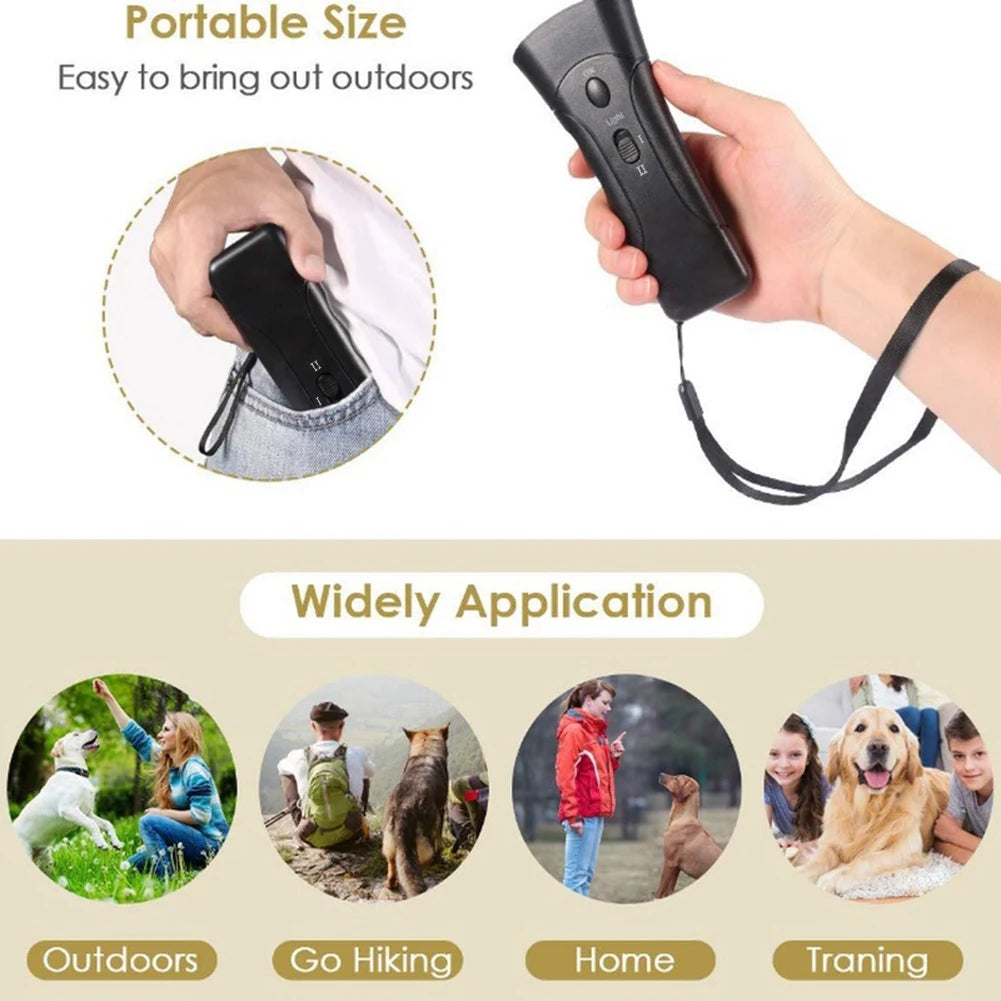 Répulsif anti-aboiements pour chiens à double tête 2 en 1 – Répulsif à ultrasons avec lampe de poche LED !