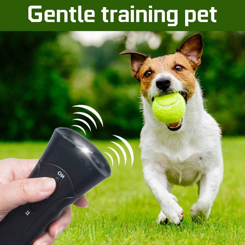 Répulsif anti-aboiements pour chiens à double tête 2 en 1 – Répulsif à ultrasons avec lampe de poche LED !