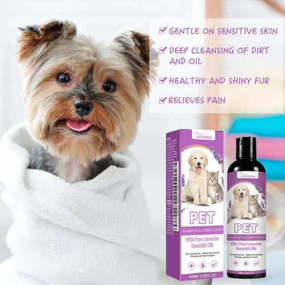 Shampoing et après-shampoing pour animaux de compagnie 100 ml – Hydratez, apaisez et adoucissez le pelage de votre chien !