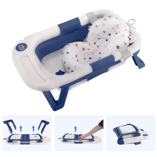 Baby Bathtub with Soft Cushion & Thermometer – Safe & Comfortable Bathing from Newborn to Toddler!
