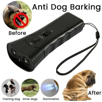 Répulsif anti-aboiements pour chiens à double tête 2 en 1 – Répulsif à ultrasons avec lampe de poche LED !