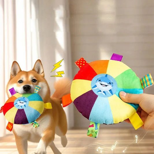 Rainbow Plush Flying Saucer – Fun, Interactive & Perfect for Active Dogs!
