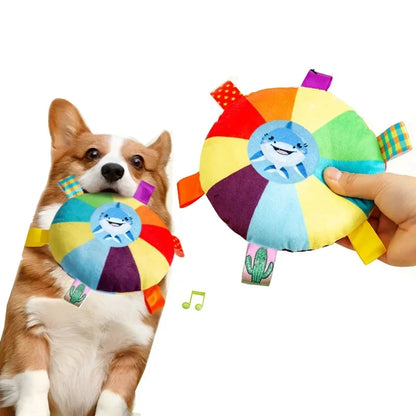 Rainbow Plush Flying Saucer – Fun, Interactive & Perfect for Active Dogs!