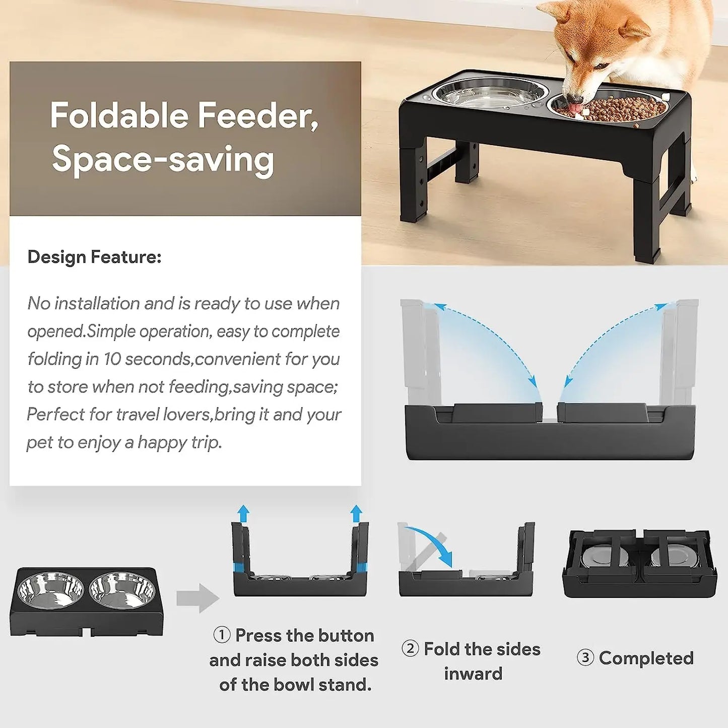 Mangeoire pliable multi-hauteurs – Gamelles surélevées réglables pour chaque chien !