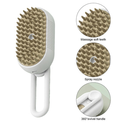 Dog Steam Brush – 3-in-1 Grooming, Hair Removal & Massage Comb!